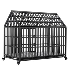 52" Heavy Duty Dog Crate Large Dog cage Strong Metal Dog Kennels and Crates for Large Dogs with 4 Lockable Wheels