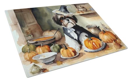 NEW Shih Tzu Fall Kitchen Pumpkins Glass Cutting Board Decorative Tempered Glass Kitchen Cutting and Serving Board Large Size Chopping Board