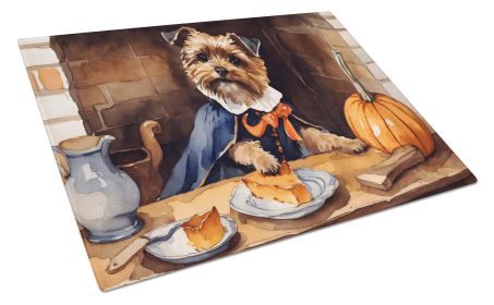 Border Terrier Fall Kitchen Pumpkins Glass Cutting Board Decorative Tempered Glass Kitchen Cutting and Serving Board Large Size Chopping Board