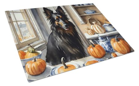 NEW Belgian Sheepdog Fall Kitchen Pumpkins Glass Cutting Board Decorative Tempered Glass Kitchen Cutting and Serving Board Large Size Chopping Board