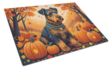 NEW Airedale Terrier Fall Glass Cutting Board Decorative Tempered Glass Kitchen Cutting and Serving Board Large Size Chopping Board