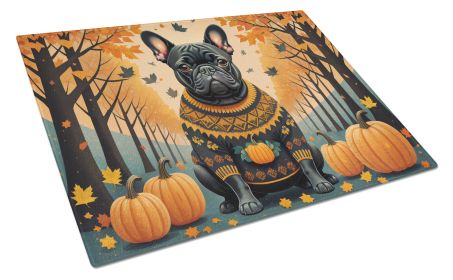 NEW Black French Bulldog Fall Glass Cutting Board Decorative Tempered Glass Kitchen Cutting and Serving Board Large Size Chopping Board