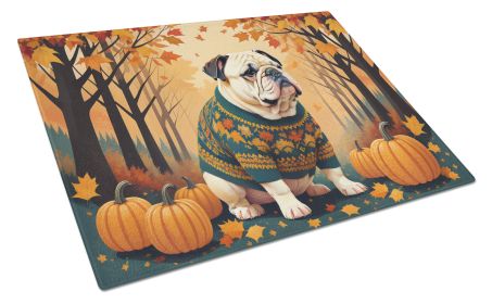 NEW White English Bulldog Fall Glass Cutting Board Decorative Tempered Glass Kitchen Cutting and Serving Board Large Size Chopping Board