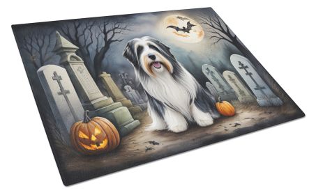 NEW Bearded Collie Spooky Halloween Glass Cutting Board Decorative Tempered Glass Kitchen Cutting and Serving Board Large Size Chopping Board