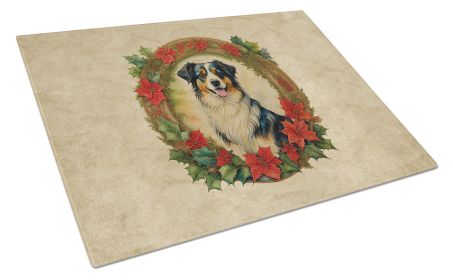 NEW Australian Shepherd Christmas Flowers Glass Cutting Board Decorative Tempered Glass Kitchen Cutting and Serving Board Large Size Chopping Board