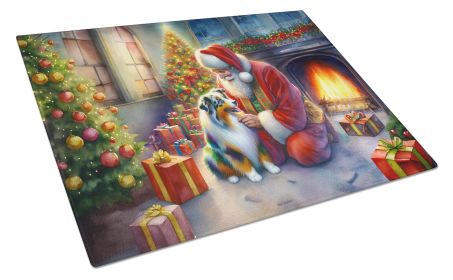 NEW Australian Shepherd and Santa Claus Glass Cutting Board Decorative Tempered Glass Kitchen Cutting and Serving Board Large Size Chopping Board