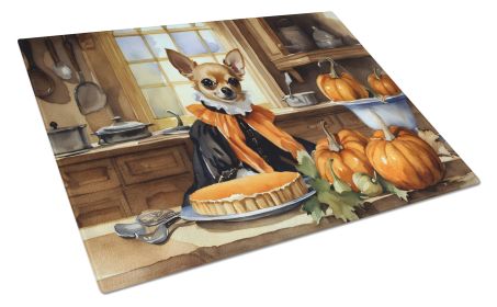 NEW Chihuahua Fall Kitchen Pumpkins Glass Cutting Board Decorative Tempered Glass Kitchen Cutting and Serving Board Large Size Chopping Board