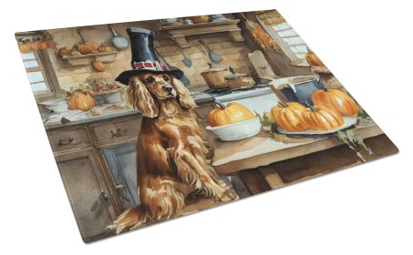 NEW Cocker Spaniel Fall Kitchen Pumpkins Glass Cutting Board Decorative Tempered Glass Kitchen Cutting and Serving Board Large Size Chopping Board