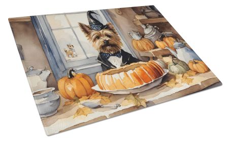 Cairn Terrier Fall Kitchen Pumpkins Glass Cutting Board Decorative Tempered Glass Kitchen Cutting and Serving Board Large Size Chopping Board