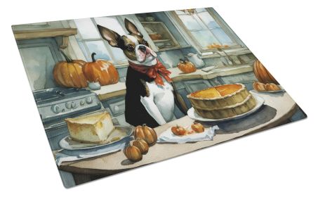 Boston Terrier Fall Kitchen Pumpkins Glass Cutting Board Decorative Tempered Glass Kitchen Cutting and Serving Board Large Size Chopping Board