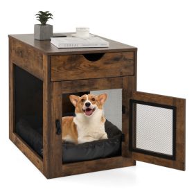 Furniture Style Dog Kennel with Drawer and Removable Dog Bed