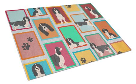 NEW Lots of Black and White English Springer Spaniel Glass Cutting Board Decorative Tempered Glass Kitchen Cutting and Serving Board Large Size Choppi