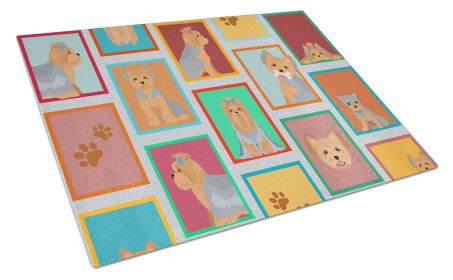 NEW Lots of Blue and Tan Yorkie Glass Cutting Board Decorative Tempered Glass Kitchen Cutting and Serving Board Large Size Chopping Board