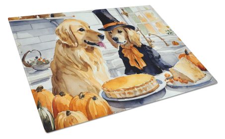 NEW Golden Retriever Fall Kitchen Pumpkins Glass Cutting Board Decorative Tempered Glass Kitchen Cutting and Serving Board Large Size Chopping Board (Default: Default)