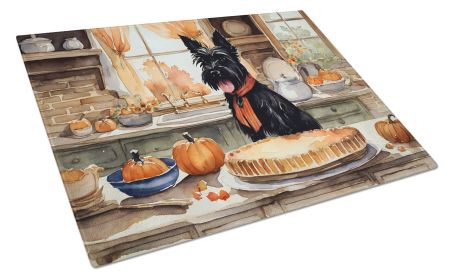 NEW Scottish Terrier Fall Kitchen Pumpkins Glass Cutting Board Decorative Tempered Glass Kitchen Cutting and Serving Board Large Size Chopping Board (Default: Default)