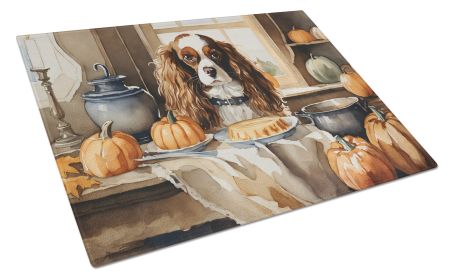 NEW Cavalier Spaniel Fall Kitchen Pumpkins Glass Cutting Board Decorative Tempered Glass Kitchen Cutting and Serving Board Large Size Chopping Board (Default: Default)