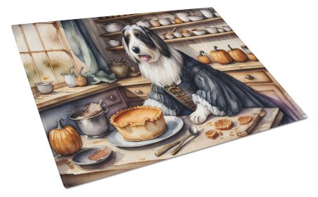 NEW Bearded Collie Fall Kitchen Pumpkins Glass Cutting Board Decorative Tempered Glass Kitchen Cutting and Serving Board Large Size Chopping Board (Default: Default)