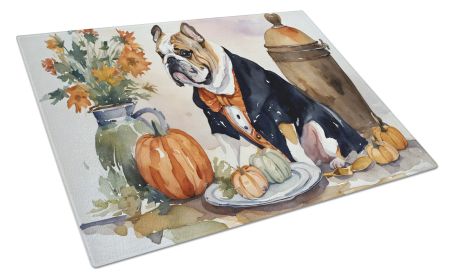 NEW English Bulldog Fall Kitchen Pumpkins Glass Cutting Board Decorative Tempered Glass Kitchen Cutting and Serving Board Large Size Chopping Board (Default: Default)