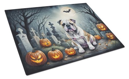 NEW English Bulldog Spooky Halloween Glass Cutting Board Decorative Tempered Glass Kitchen Cutting and Serving Board Large Size Chopping Board (Default: Default)