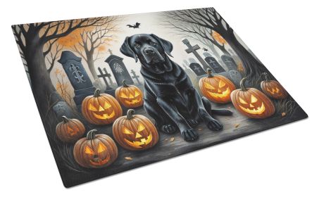 NEW Black Labrador Retriever Spooky Halloween Glass Cutting Board Decorative Tempered Glass Kitchen Cutting and Serving Board Large Size Chopping Boar (Default: Default)