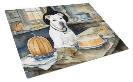 NEW Pit Bull Terrier Fall Kitchen Pumpkins Glass Cutting Board Decorative Tempered Glass Kitchen Cutting and Serving Board Large Size Chopping Board (Default: Default)