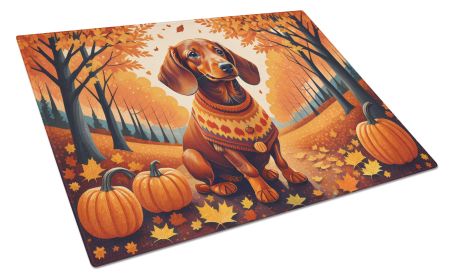 NEW Dachshund Fall Glass Cutting Board Decorative Tempered Glass Kitchen Cutting and Serving Board Large Size Chopping Board (Default: Default)